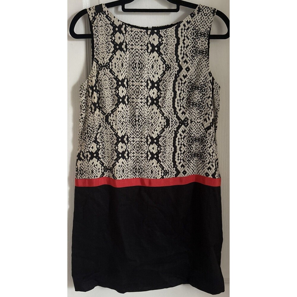 Loft Dress 100% Linen Snake Print Sleeveless Black White Orange Lined Zipper 6